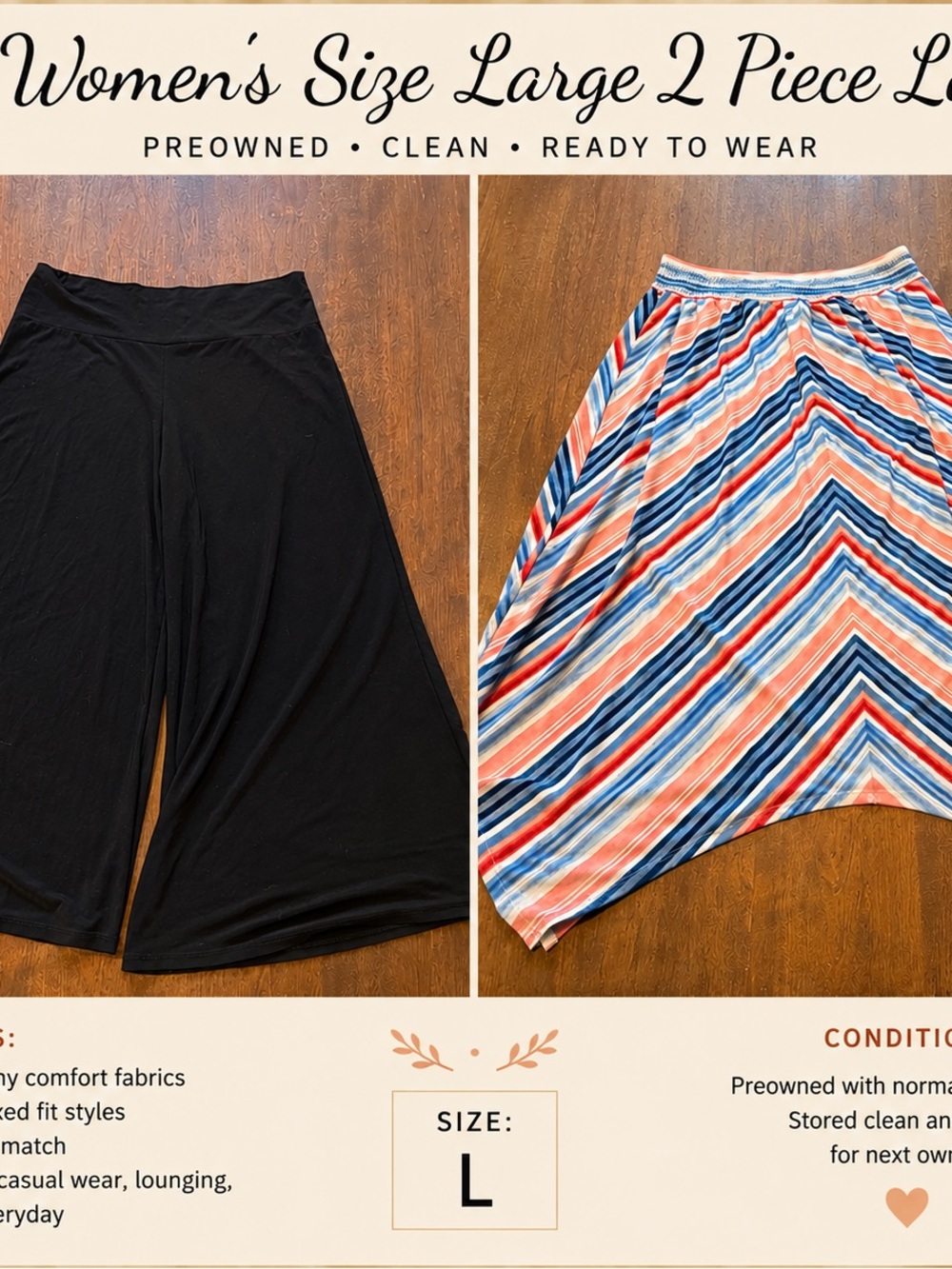 Unbranded Girls' Size L Black Palazzo Pants & Striped Skirt Set